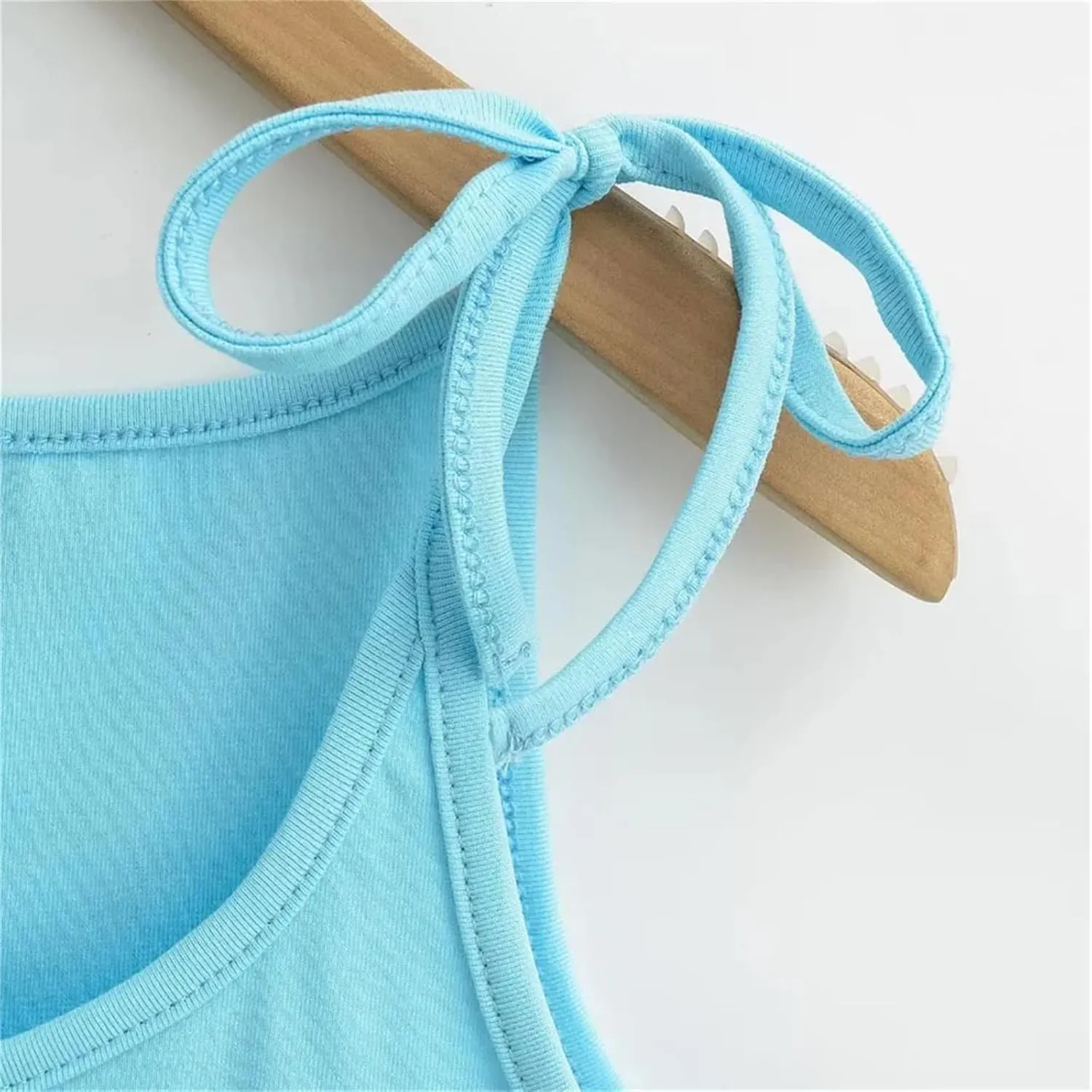 Women's Round Neck Camisole Tank Top Lace-Up Shoulder Straps Summer Slim Fit Casual Camisole