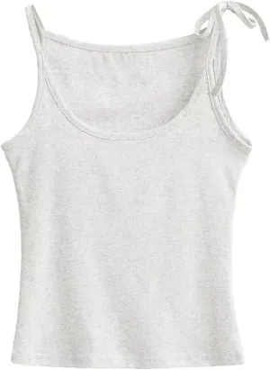 Women's Round Neck Camisole Tank Top Lace-Up Shoulder Straps Summer Slim Fit Casual Camisole