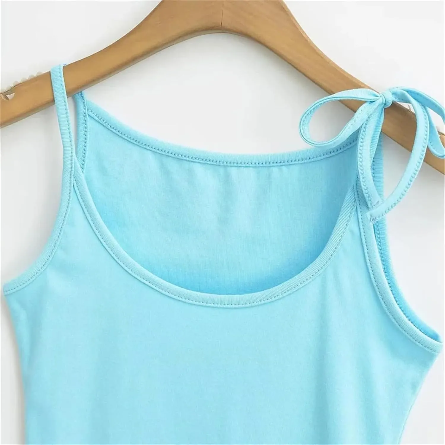 Women's Round Neck Camisole Tank Top Lace-Up Shoulder Straps Summer Slim Fit Casual Camisole