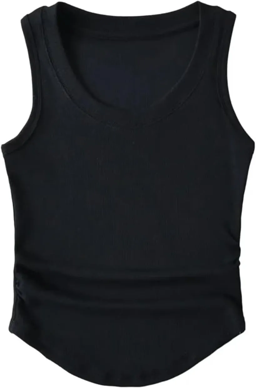 Women's Round Neck Sleeveless Camisole Casual Slim Fit Summer Ribbed Tank Top