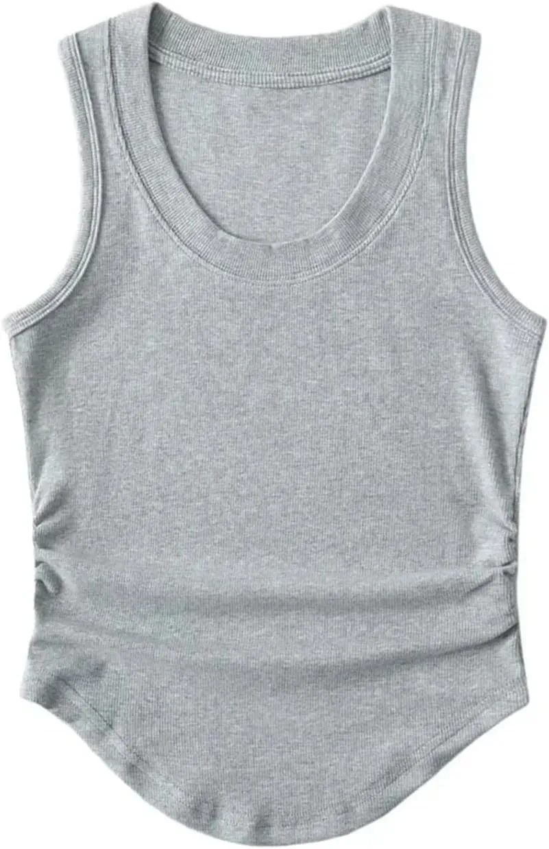 Women's Round Neck Sleeveless Camisole Casual Slim Fit Summer Ribbed Tank Top