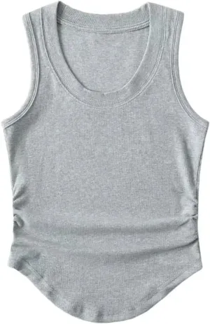 Women's Round Neck Sleeveless Camisole Casual Slim Fit Summer Ribbed Tank Top
