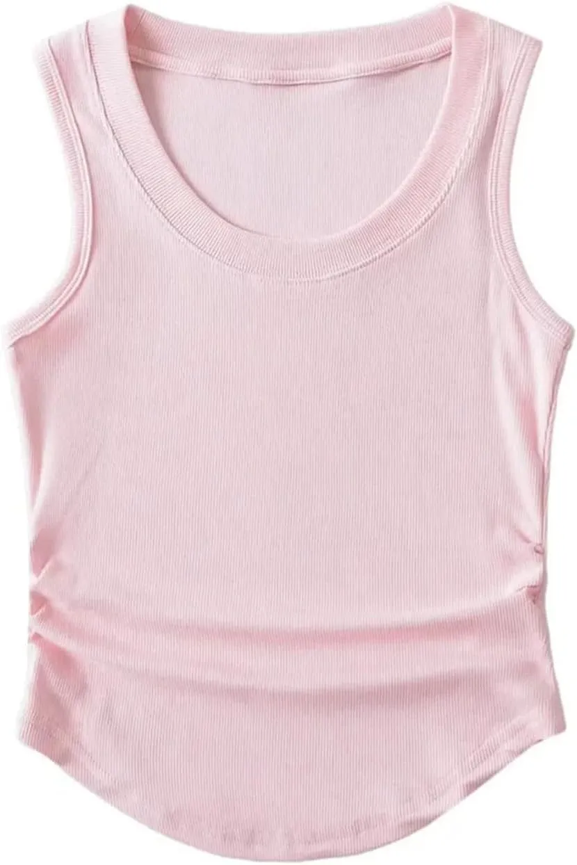 Women's Round Neck Sleeveless Camisole Casual Slim Fit Summer Ribbed Tank Top