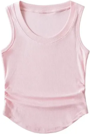 Women's Round Neck Sleeveless Camisole Casual Slim Fit Summer Ribbed Tank Top