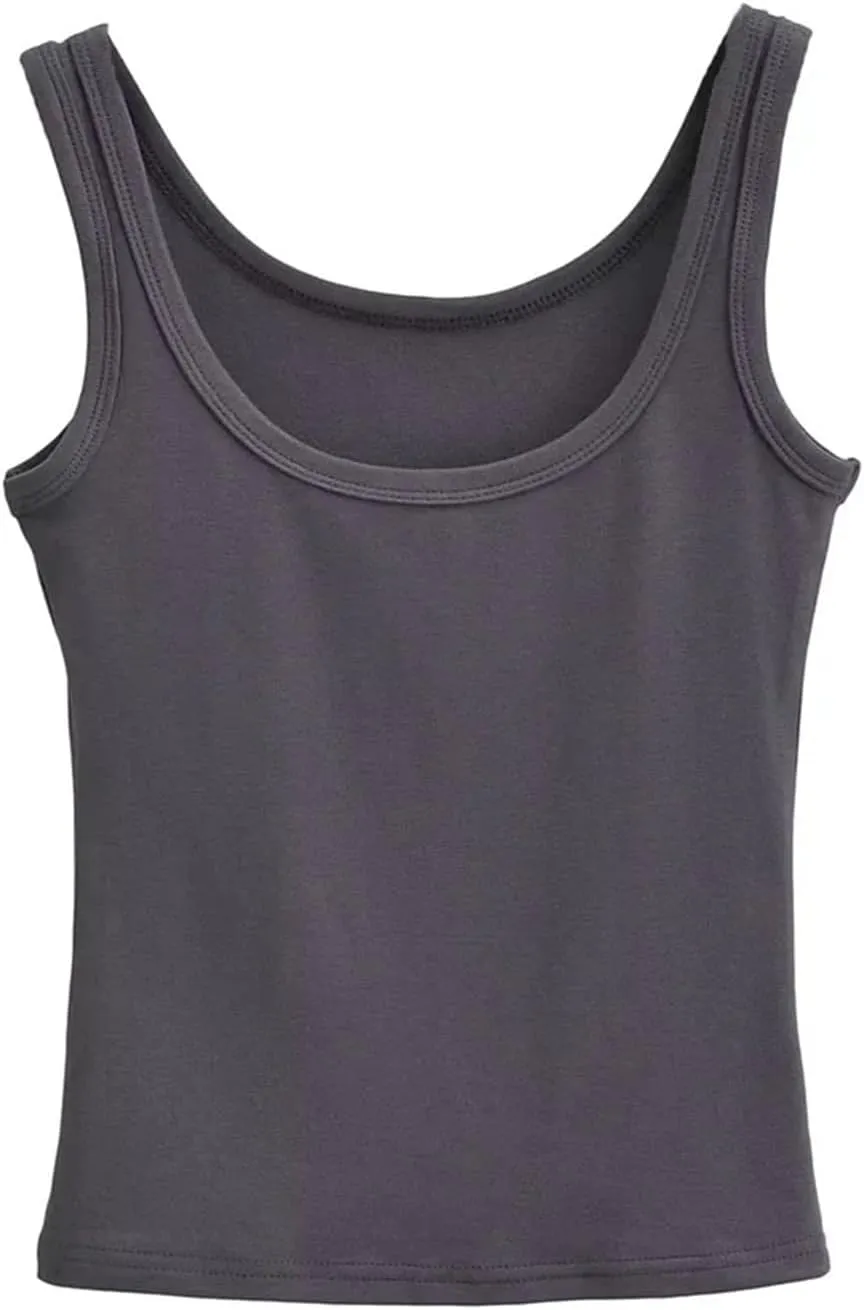 Women's Round Neck Sleeveless Camisole Solid Color Casual Slim Fit Lightweight Summer Tank Top
