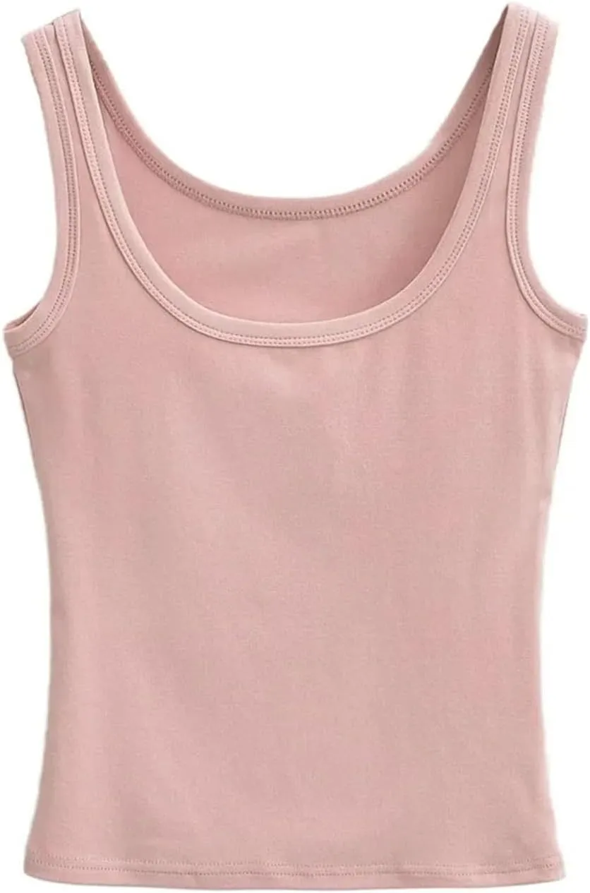 Women's Round Neck Sleeveless Camisole Solid Color Casual Slim Fit Lightweight Summer Tank Top