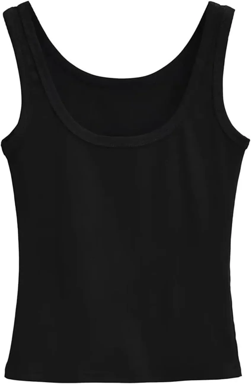 Women's Round Neck Sleeveless Camisole Solid Color Casual Slim Fit Lightweight Summer Tank Top