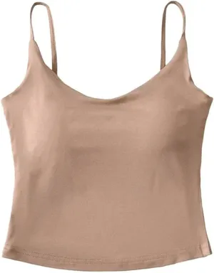 Women's Round Neck Sleeveless Spaghetti Strap Camisole Solid Color Slim Fit Casual Summer Tank Tops