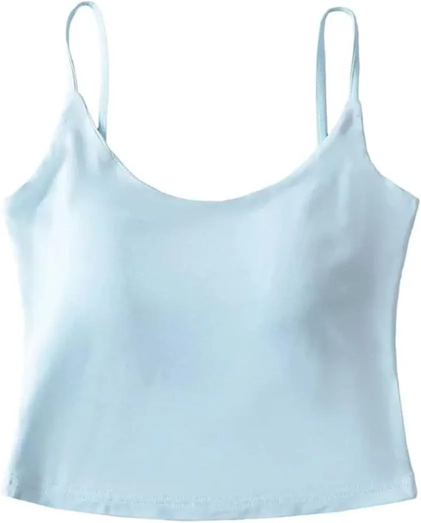 Women's Round Neck Sleeveless Spaghetti Strap Camisole Solid Color Slim Fit Casual Summer Tank Tops