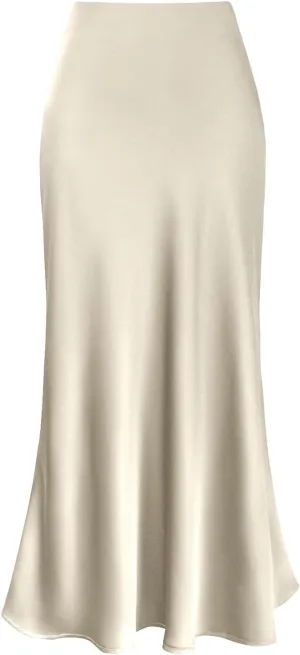 Womens Satin Silk Maxi Skirts High Waisted Skirts 2025 Trendy Casual Elegant Cocktail Party Flared A-Line Midi Skirts
