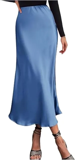 Womens Satin Silk Maxi Skirts High Waisted Skirts 2025 Trendy Casual Elegant Cocktail Party Flared A-Line Midi