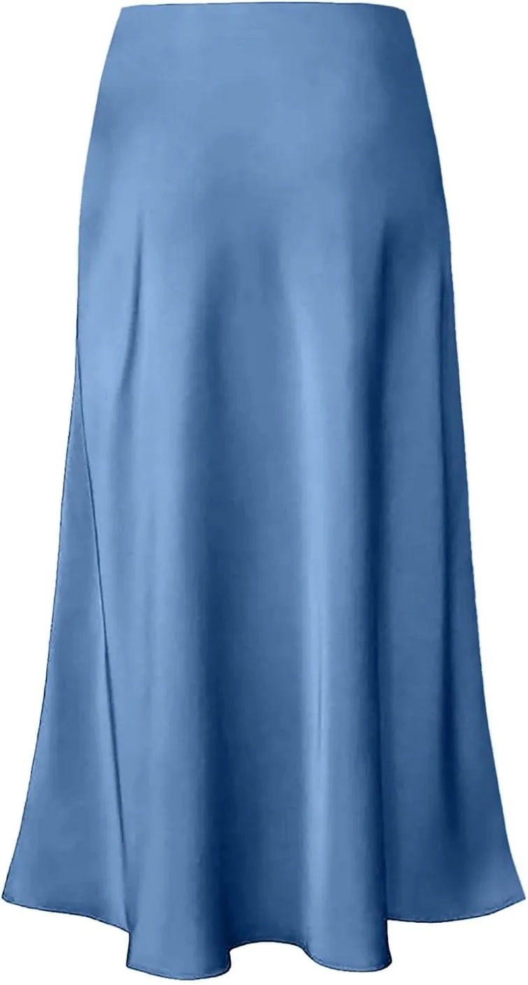 Womens Satin Silk Maxi Skirts High Waisted Skirts 2025 Trendy Casual Elegant Cocktail Party Flared A-Line Midi