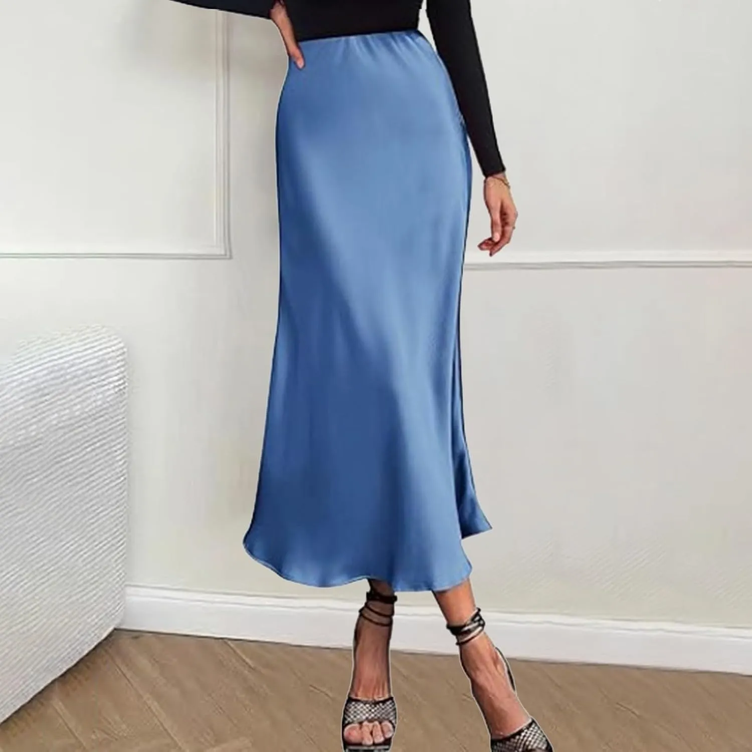 Womens Satin Silk Maxi Skirts High Waisted Skirts 2025 Trendy Casual Elegant Cocktail Party Flared A-Line Midi