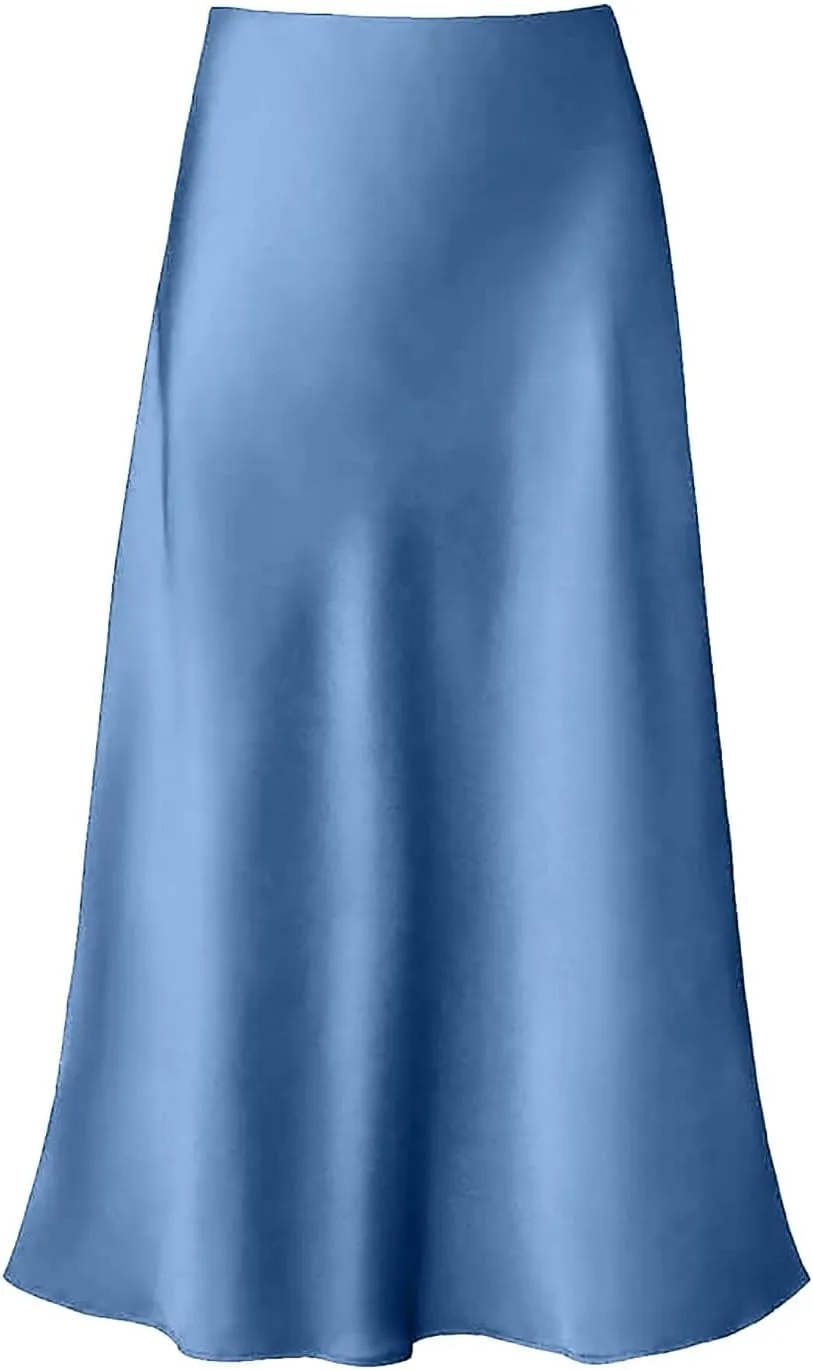 Womens Satin Silk Maxi Skirts High Waisted Skirts 2025 Trendy Casual Elegant Cocktail Party Flared A-Line Midi