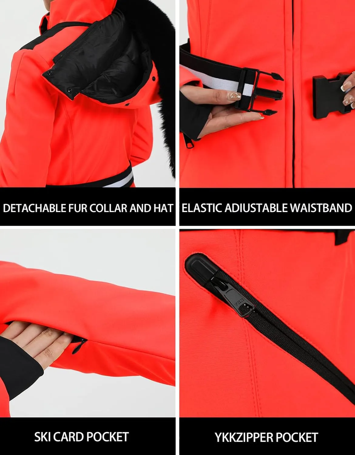 Women's Ski Jacket Snowboard Warm Winter Short Slim Snow Coat Jacket Mountain Windproof Waterproof Insulated Hooded