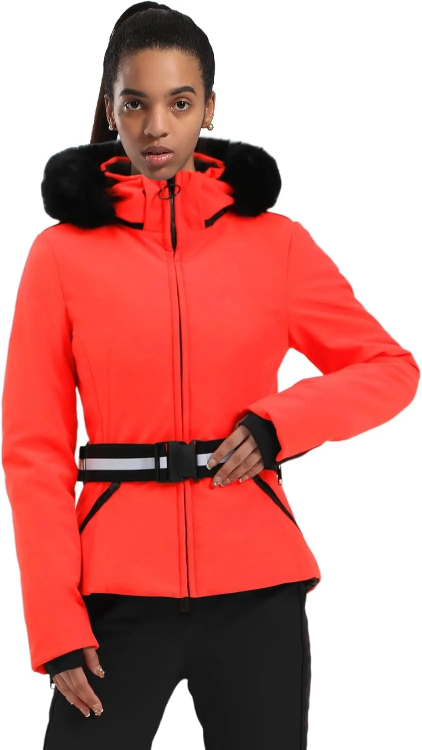 Women's Ski Jacket Snowboard Warm Winter Short Slim Snow Coat Jacket Mountain Windproof Waterproof Insulated Hooded