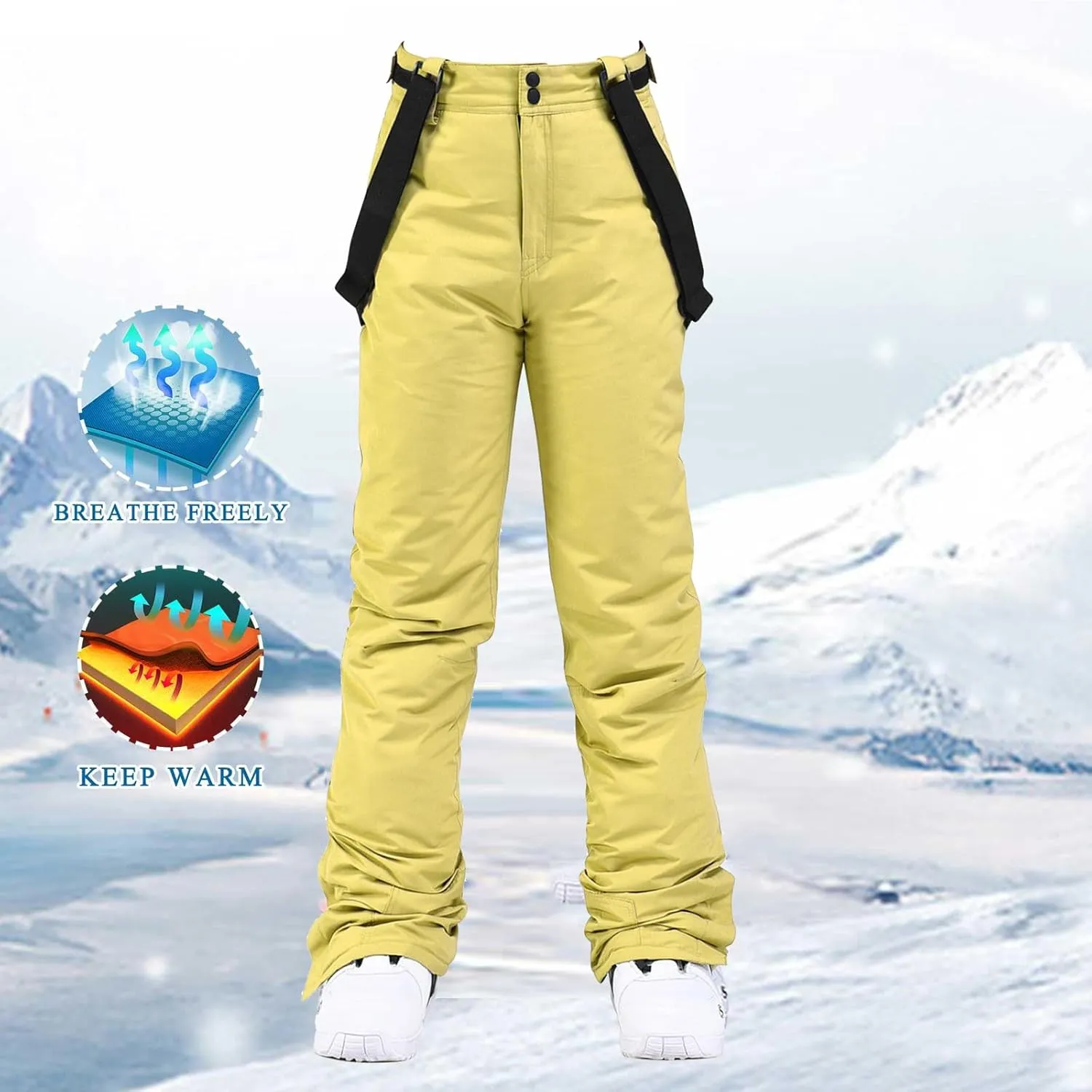 Women's Ski Pants Unisex Snow Ski Waterproof Softshell Snowboard Pants Outdoor Windproof Hiking Fleece Lined Trousers