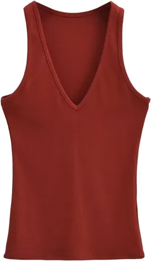 Women's Sleeveless Deep V Neck Camisole Slim Fit Solid Color Casual Street Tank Top