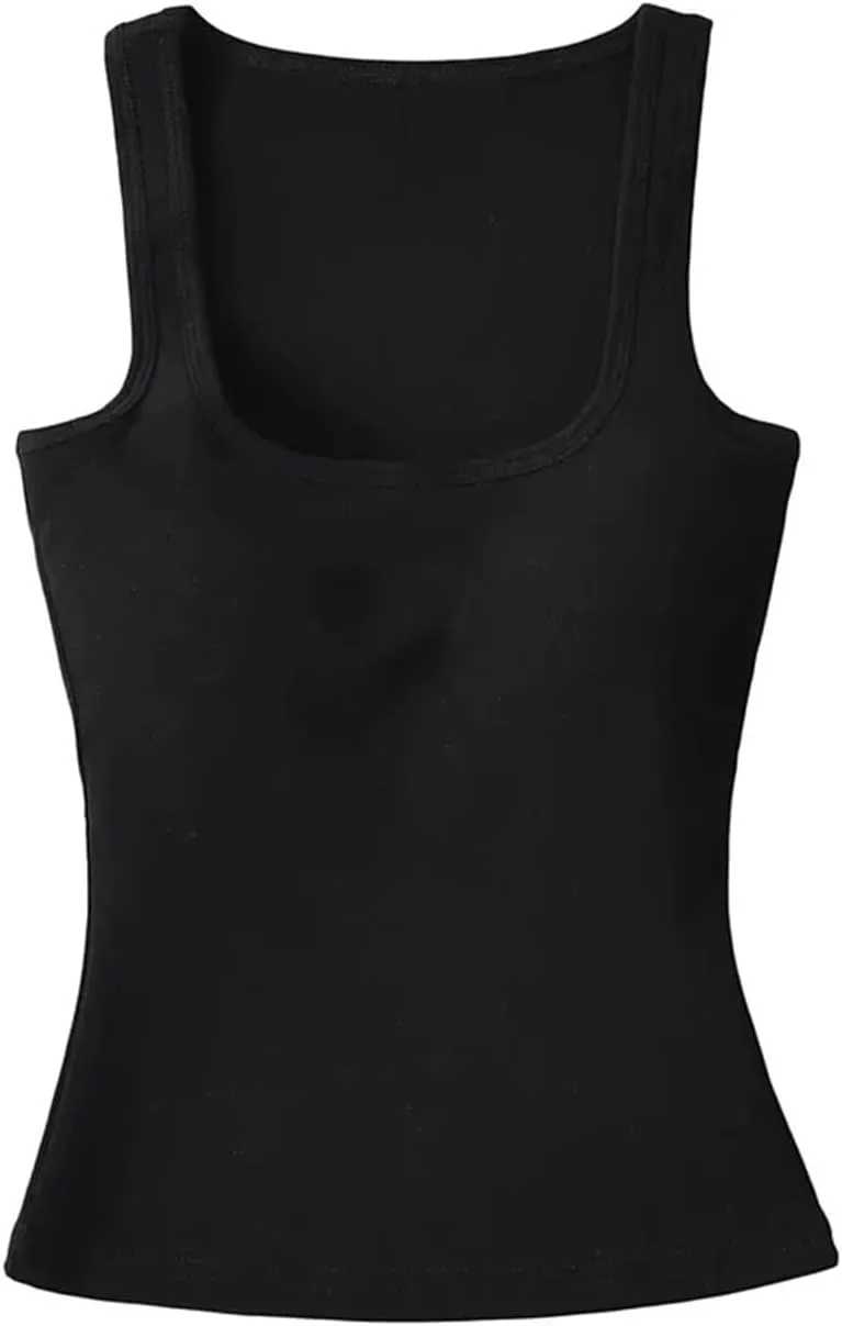 Women's Sleeveless Square Neck Camisole Summer Daily Casual Solid Color Slim Fit Tank Top