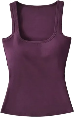 Women's Sleeveless Square Neck Camisole Summer Daily Casual Solid Color Slim Fit Tank Top