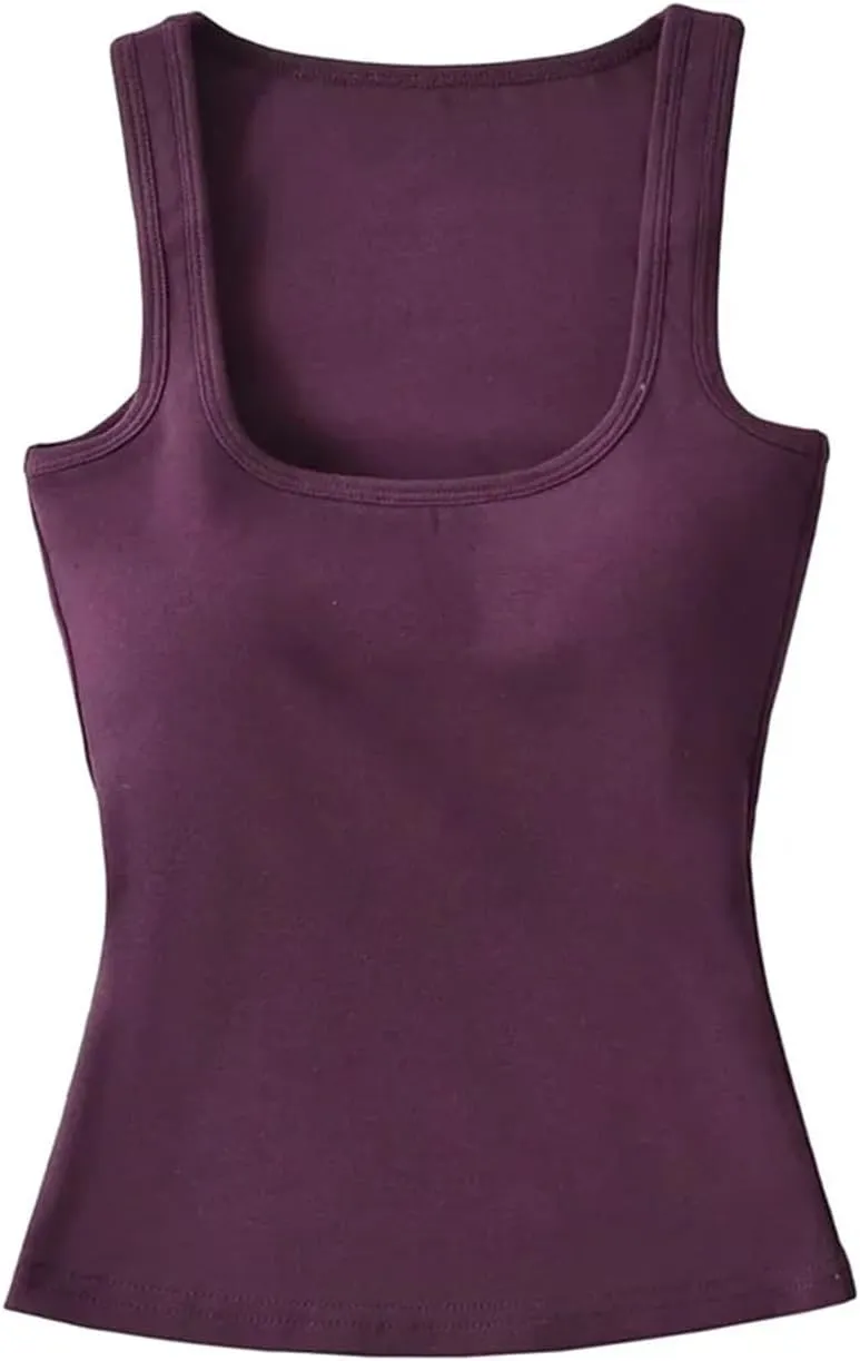 Women's Sleeveless Square Neck Camisole Summer Daily Casual Solid Color Slim Fit Tank Top