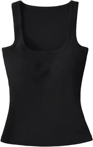 Women's Sleeveless Square Neck Camisole Summer Daily Casual Solid Color Slim Fit Tank Top