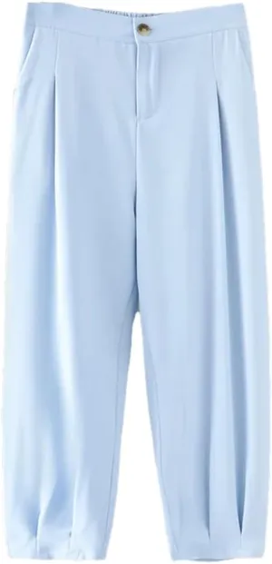 Women's Solid Harem Pants Plus Size Thin Loose Elastic Waist Pants Fold Ankle Length Trousers