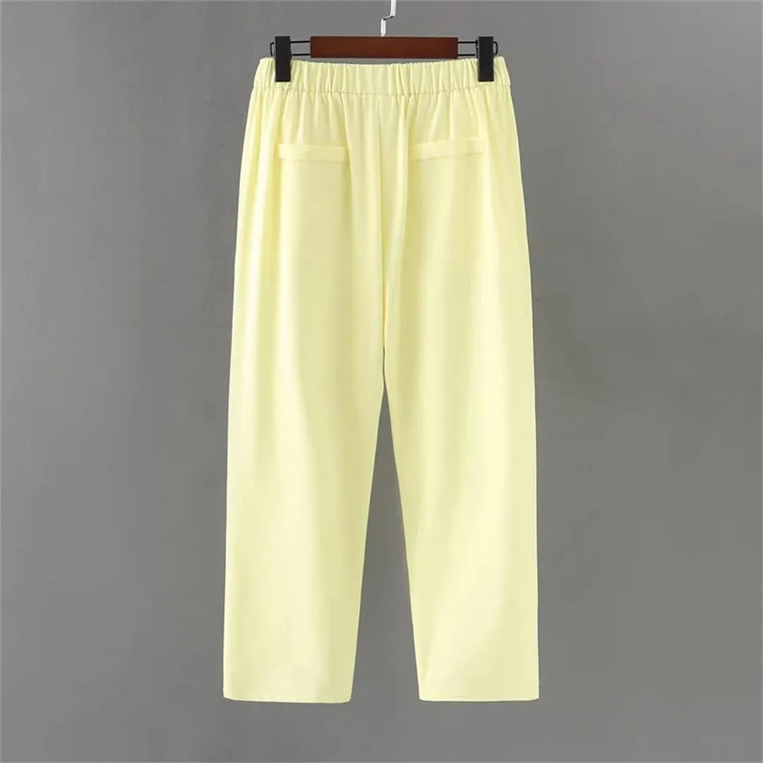 Women's Solid Harem Pants Plus Size Thin Loose Elastic Waist Pants Fold Ankle Length Trousers