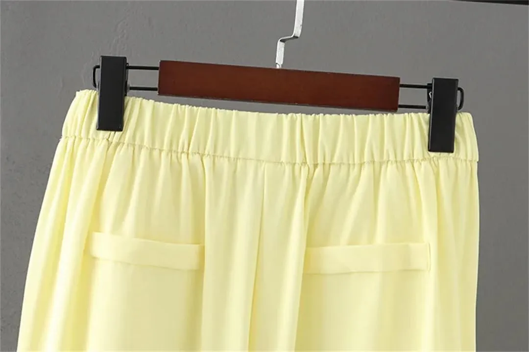 Women's Solid Harem Pants Plus Size Thin Loose Elastic Waist Pants Fold Ankle Length Trousers