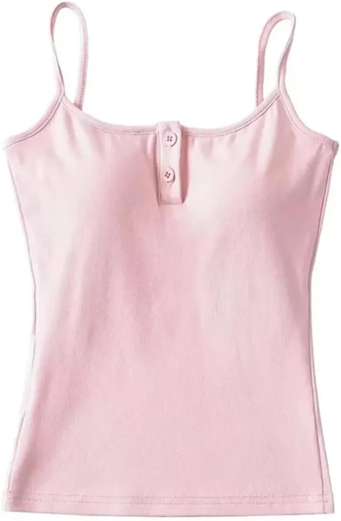 Women's Square Neck Camisole Button Decoration Built-in Chest Pad Daily Casual Summer Tank Top