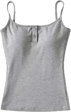 Women's Square Neck Camisole Button Decoration Built-in Chest Pad Daily Casual Summer Tank Top
