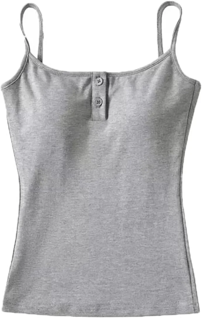 Women's Square Neck Camisole Button Decoration Built-in Chest Pad Daily Casual Summer Tank Top