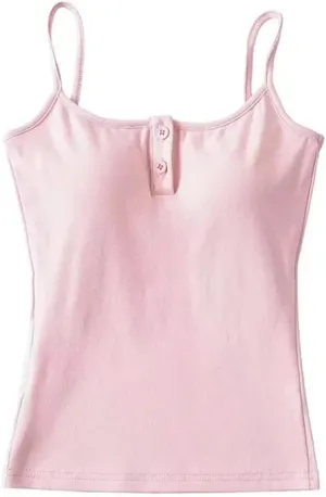Women's Square Neck Camisole Button Decoration Built-in Chest Pad Daily Casual Summer Tank Top