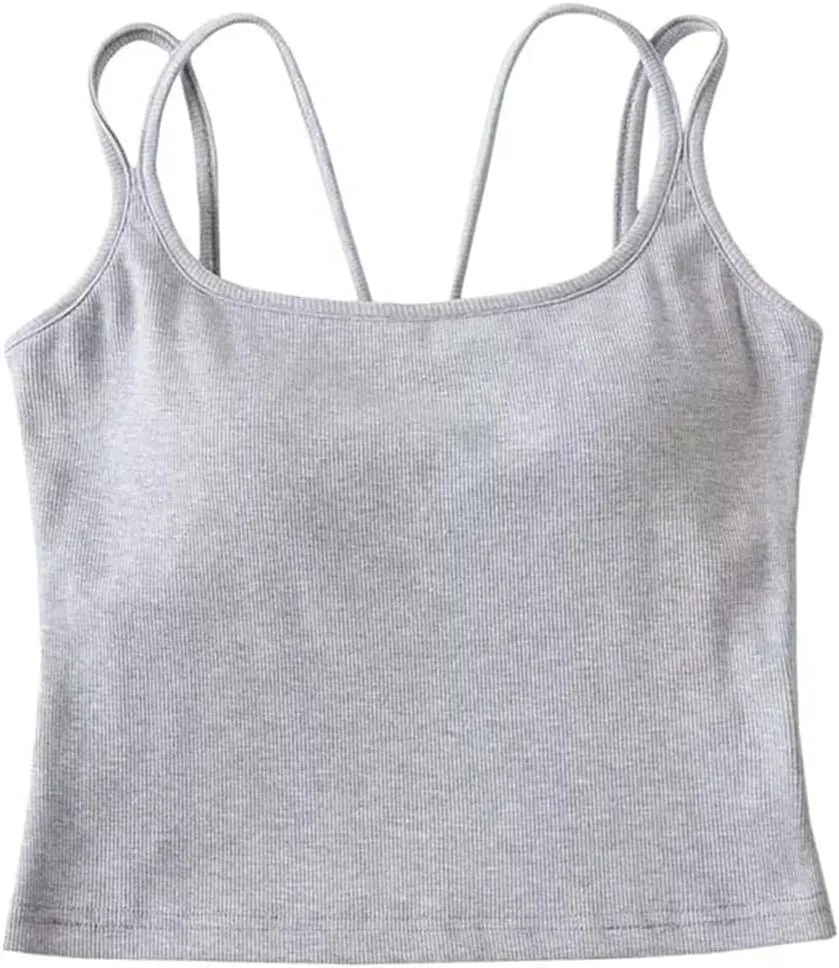 Women's Square Neck Camisole Short Tank Top Built-in Chest Pad Summer Casual Camisole