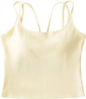 Women's Square Neck Camisole Short Tank Top Built-in Chest Pad Summer Casual Camisole