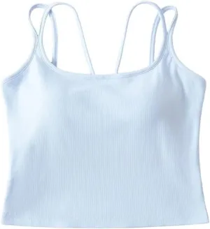 Women's Square Neck Camisole Short Tank Top Built-in Chest Pad Summer Casual Camisole