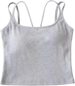 Women's Square Neck Camisole Short Tank Top Built-in Chest Pad Summer Casual Camisole