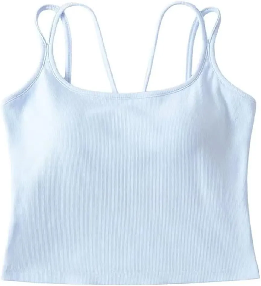 Women's Square Neck Camisole Short Tank Top Built-in Chest Pad Summer Casual Camisole