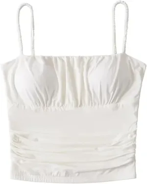 Women's Square Neck Camisole Spaghetti Straps Pleated Slim Fit Built-in Chest Pad Tank Top