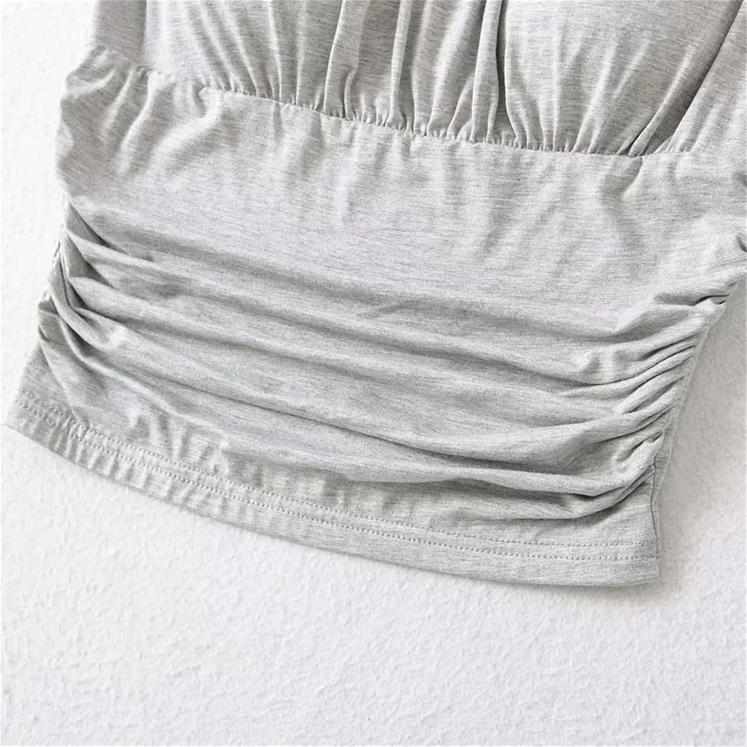 Women's Square Neck Camisole Spaghetti Straps Pleated Slim Fit Built-in Chest Pad Tank Top