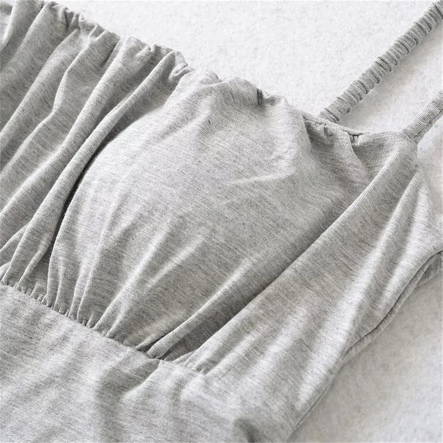 Women's Square Neck Camisole Spaghetti Straps Pleated Slim Fit Built-in Chest Pad Tank Top