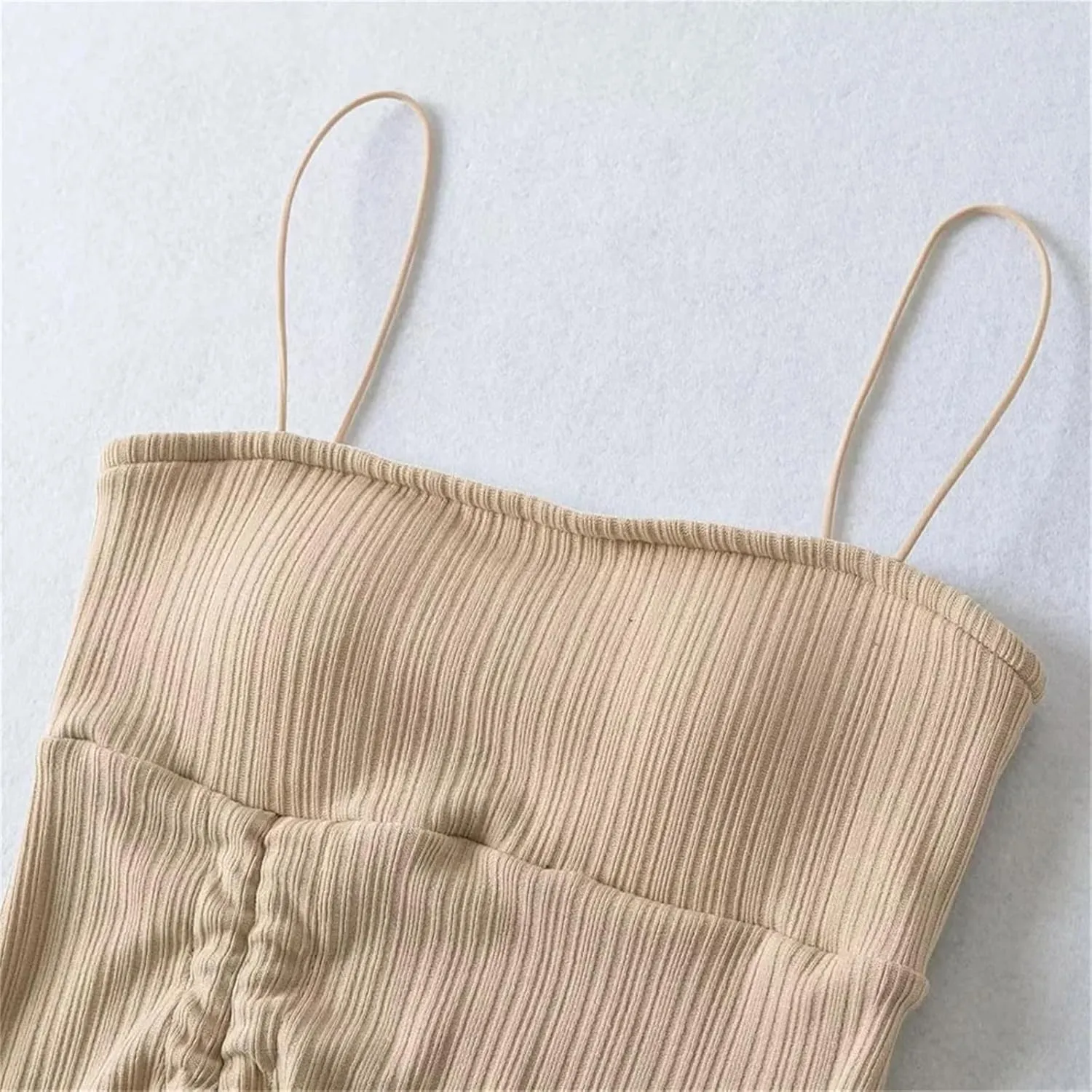 Women's Square Neck Camisole Spaghetti Straps Ruched Drawstring Vertical Ribbed Irregular Hem Tank Top
