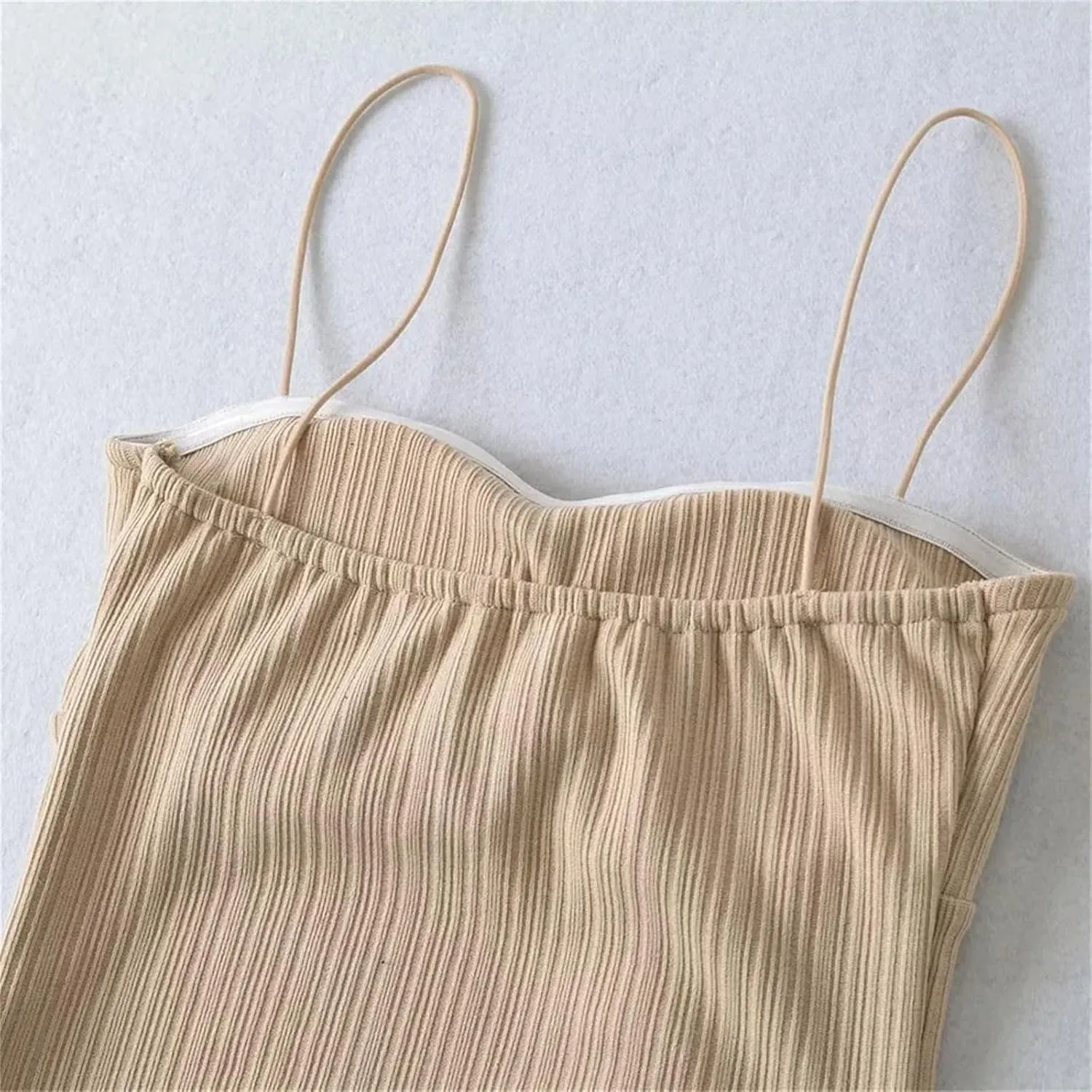 Women's Square Neck Camisole Spaghetti Straps Ruched Drawstring Vertical Ribbed Irregular Hem Tank Top