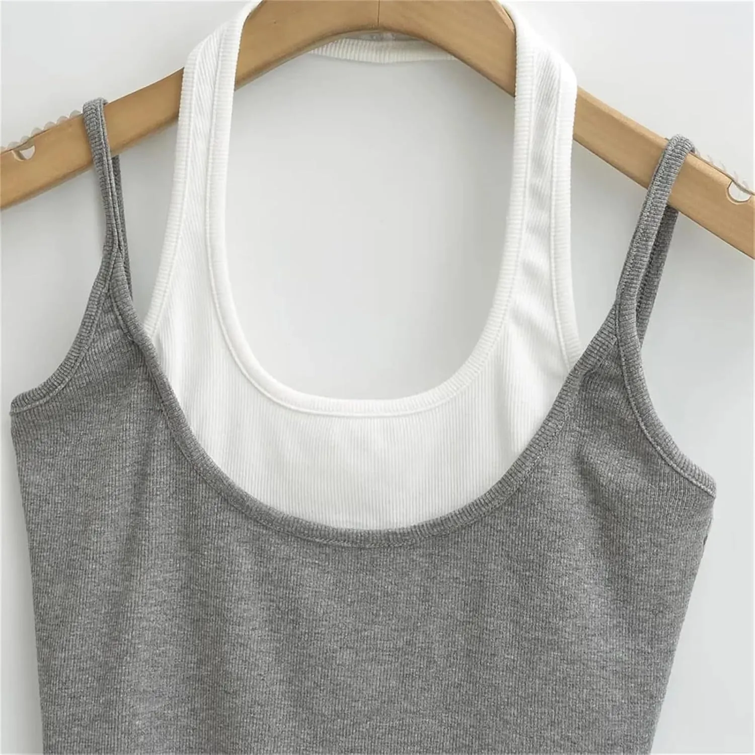 Women's Square Neck Camisole Top Double Layer Back Design Slim Fit Casual Summer Tank Top