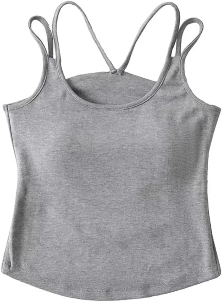 Women's Square Neck Camisole Top Double Straps Built-in Chest Pad Summer Daily Casual Tank Top