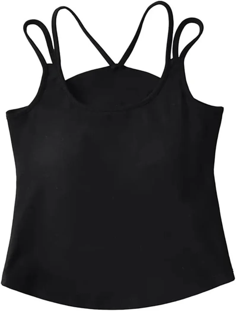 Women's Square Neck Camisole Top Double Straps Built-in Chest Pad Summer Daily Casual Tank Top