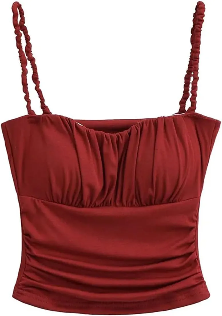 Women's Square Neck Camisole Top Pleated Twisted Shoulder Straps Summer Slim Fit Tank Top Y2k