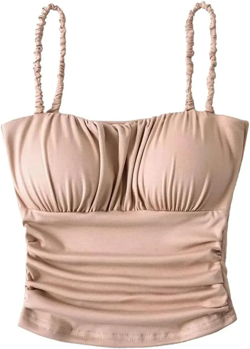 Women's Square Neck Camisole Top Pleated Twisted Shoulder Straps Summer Slim Fit Tank Top Y2k