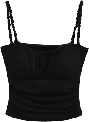 Women's Square Neck Camisole Top Pleated Twisted Shoulder Straps Summer Slim Fit Tank Top Y2k