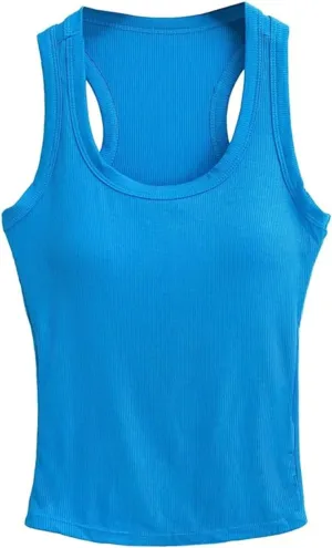 Women's Square Neck Sleeveless Camisole Built-in Chest Pad Ribbed Slim Fit Summer Tank Top